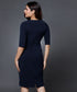 Sweetheart Neckline Sleeved Navy Dress